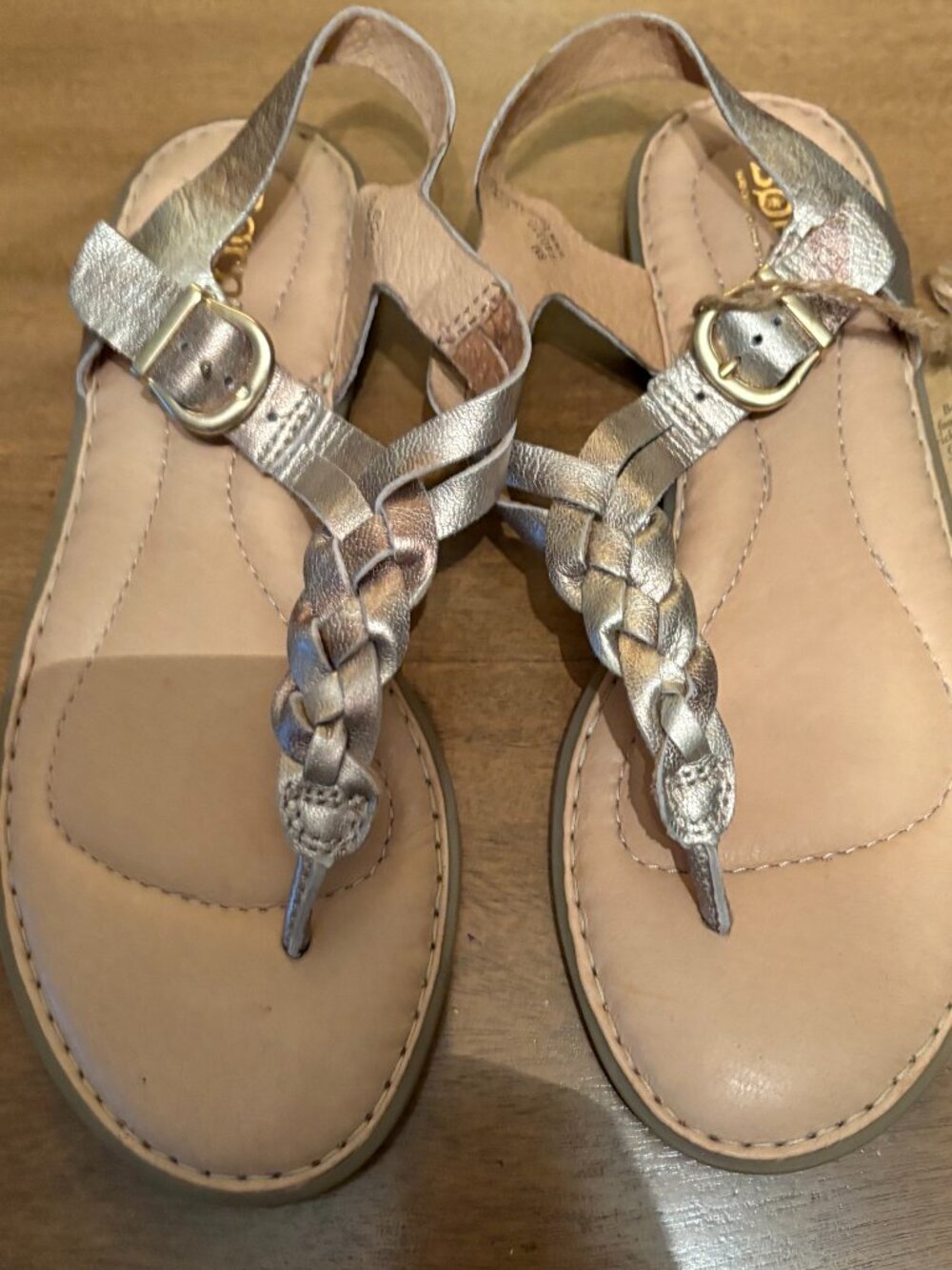 NWT (Other) Born Lake Panna Cotta Platinum Braided Leather Sandals. Size 8